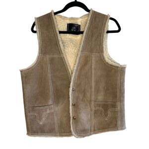 Vintage 70s Shearling Vest Genuine Suede Leather Western Boho Sherpa Sz 42 L